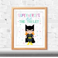 Superhero Girl Bathroom Rules Wall Art | Printable Cartoon superhero Set of 4 | PK07 | E304