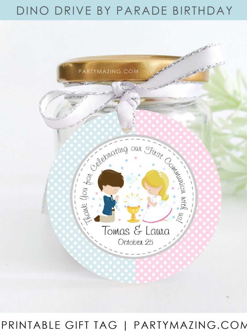 Twins First Communion Favor Tags | Blonde Girl and Boy Thank You Labels | Round or square Favor Tags | PK06 | E577