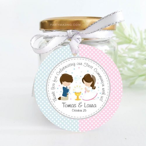 Twins First Communion Tags for Thank You Labels Labels or Party Favor Tags | PK06 |E124