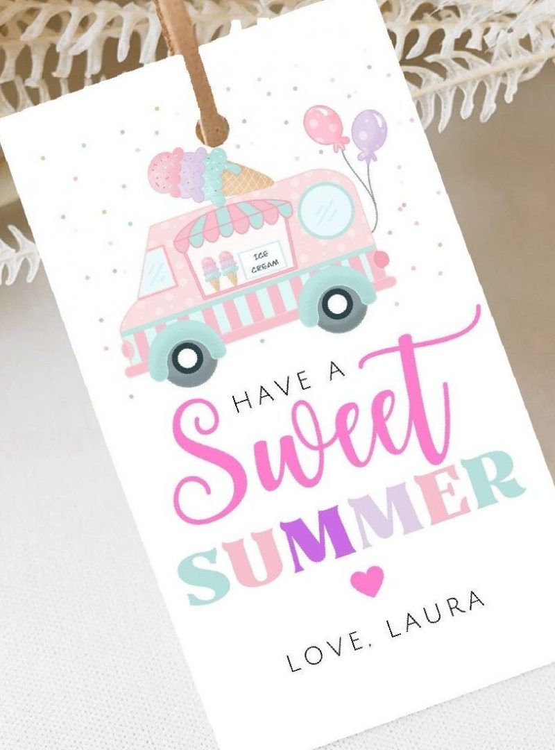 Sweet Summer Ice Cream Truck Party Tags | Printable Birthday Girl Gift Goodie Bag Labels | Editable Thank You Tag | Template Download E584