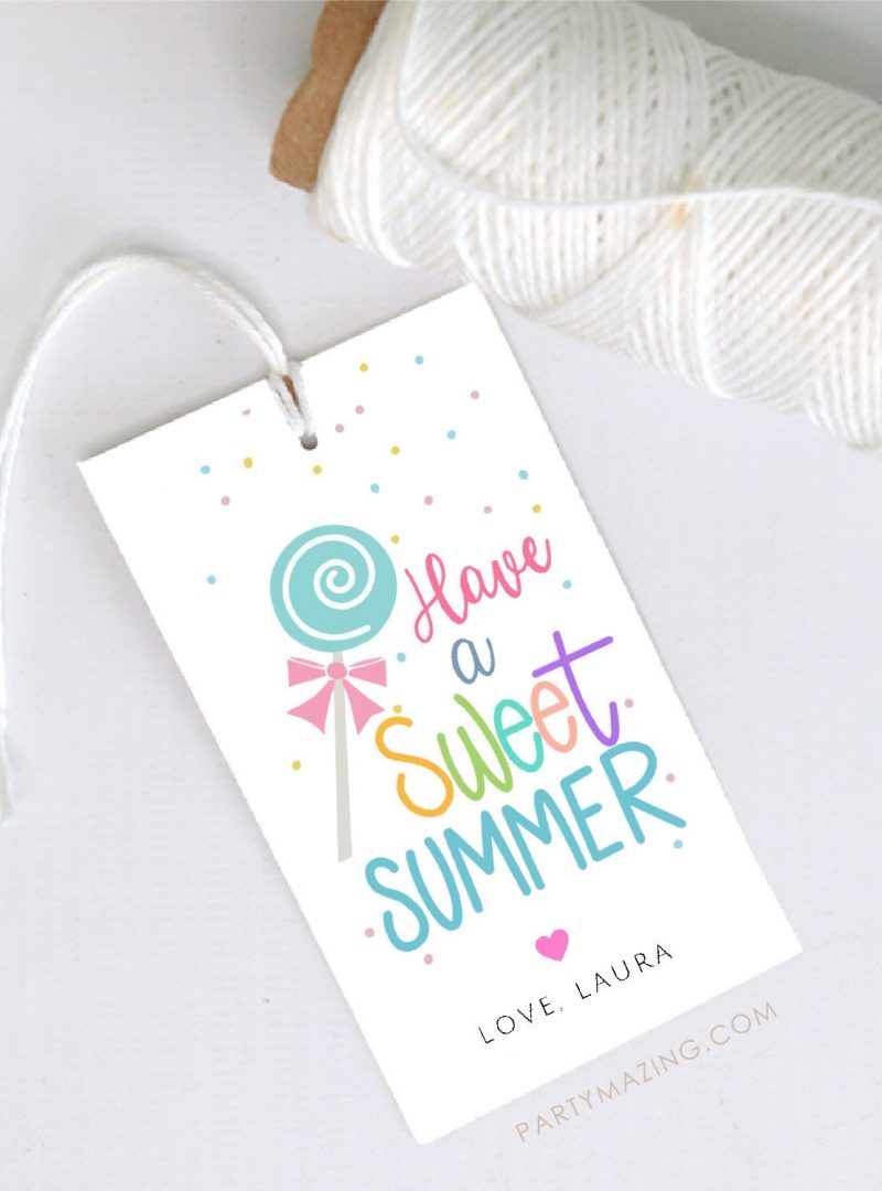 Sweet Summer Party Favor Tag | Lollipop Printable End of School Year and Friends Appreciation Label Template | E535